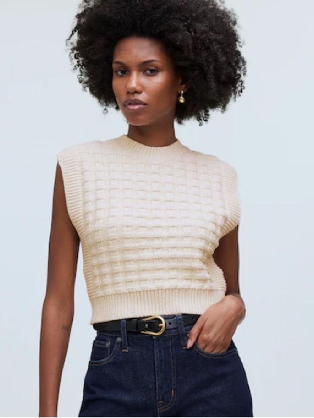 Madewell Checkered-Stitch Wedge Sweater Vest Antique Cream